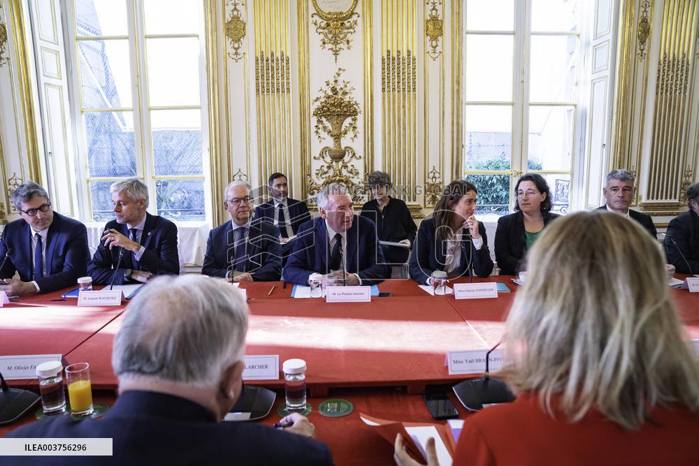 Francois Bayrou Receives Political Figures At Matignon - Paris