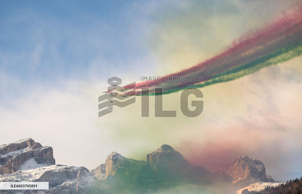 Frecce Tricolori Performs At AUDI FIS Ski World Cup - Italy