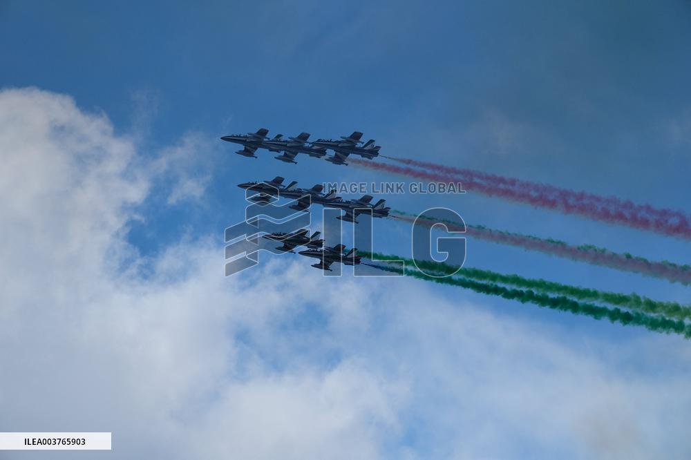Frecce Tricolori Performs At AUDI FIS Ski World Cup - Italy
