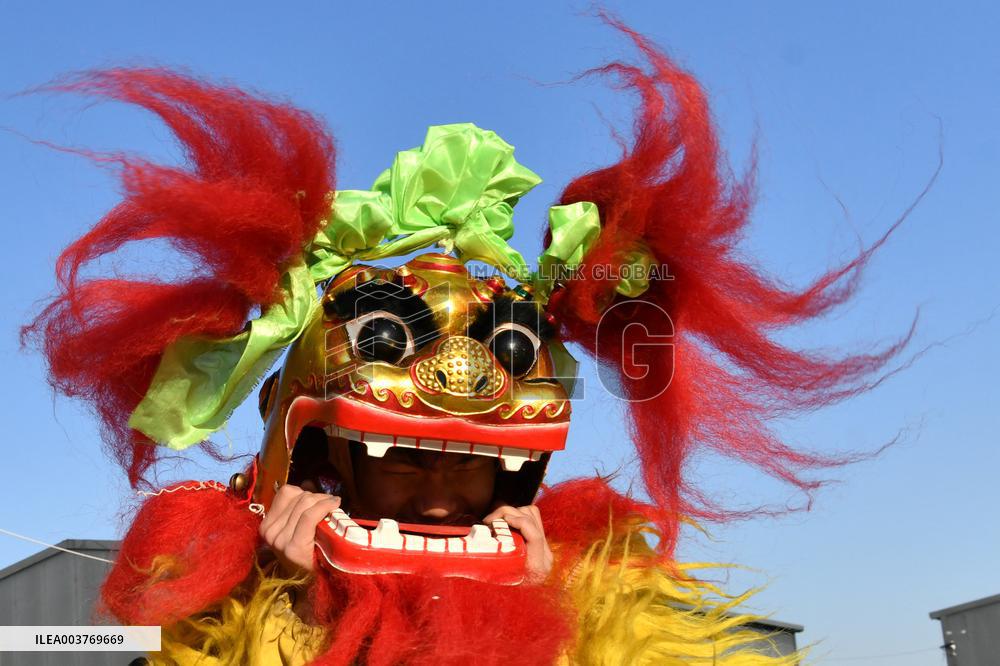 A Trainee Practices Lion Dance - China