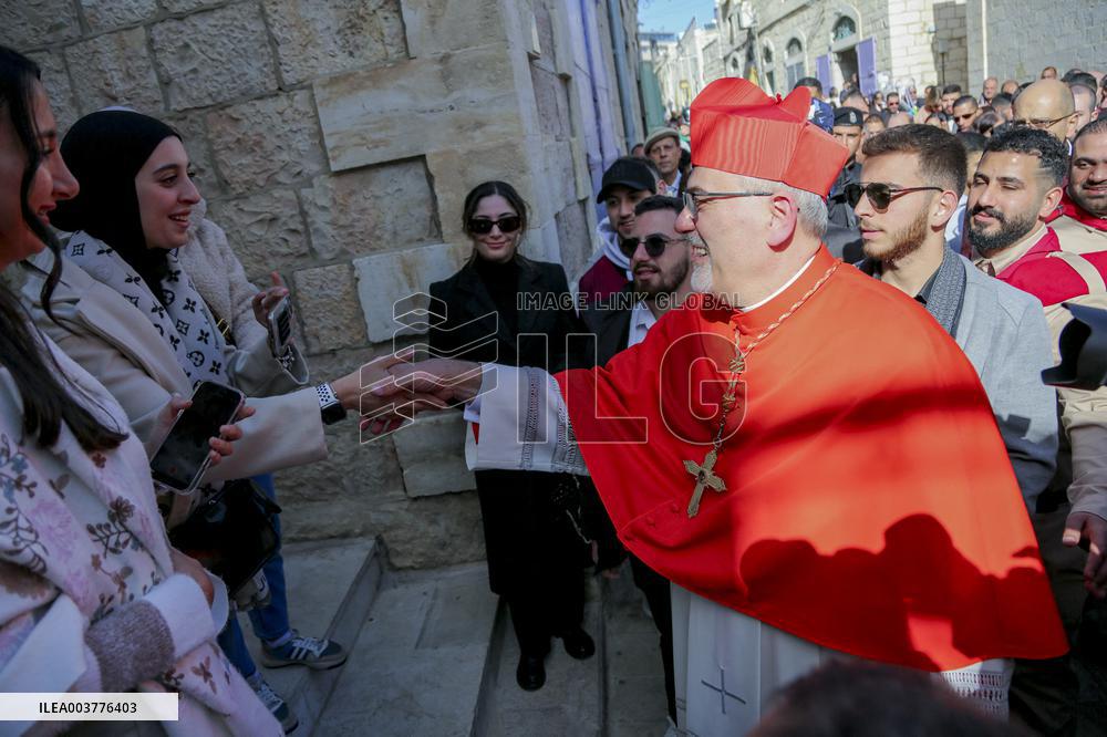 Latin Patriarch of Jerusalem Leads Christmas Eve Mass at the Church of the Nativity in Bethlehem - West Bank