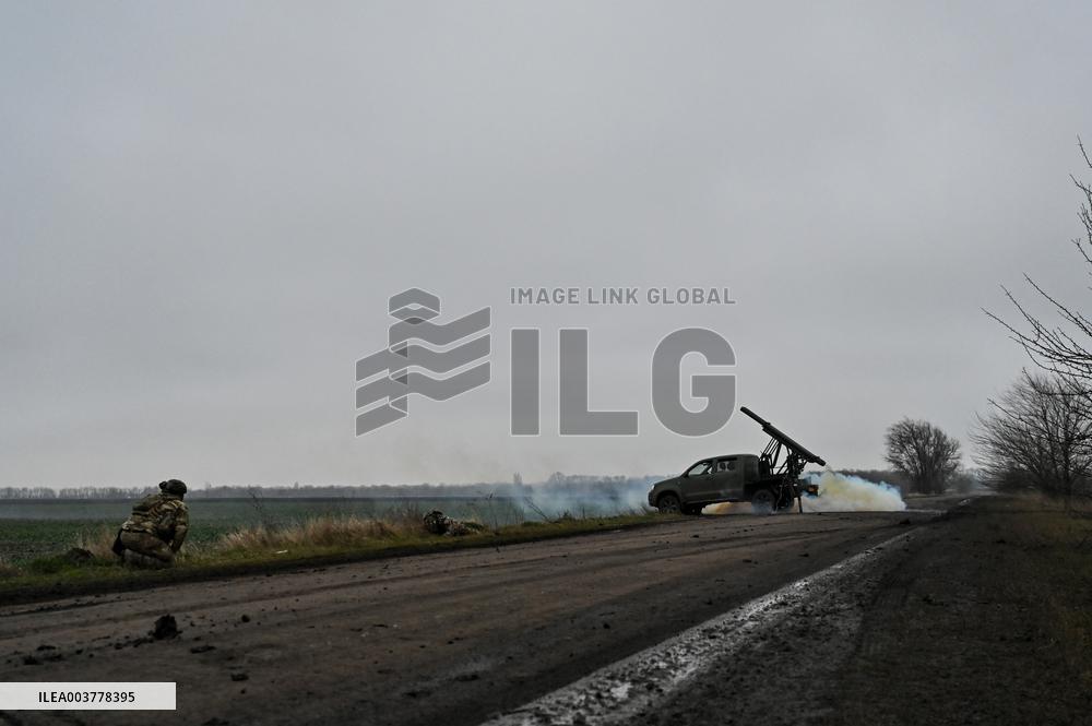 Work of artillery crew of Striletskyi Battalion special police unit in Zaporizhzhia region