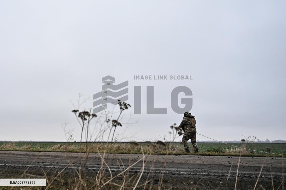Work of artillery crew of Striletskyi Battalion special police unit in Zaporizhzhia region