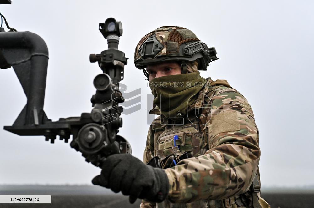 Work of artillery crew of Striletskyi Battalion special police unit in Zaporizhzhia region
