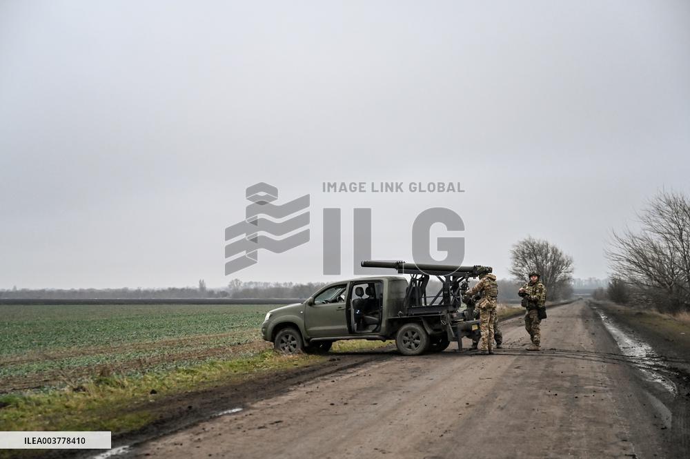 Work of artillery crew of Striletskyi Battalion special police unit in Zaporizhzhia region
