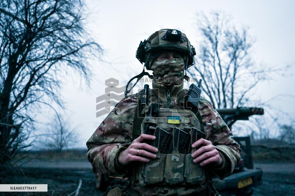 Work of artillery crew of Striletskyi Battalion special police unit in Zaporizhzhia region