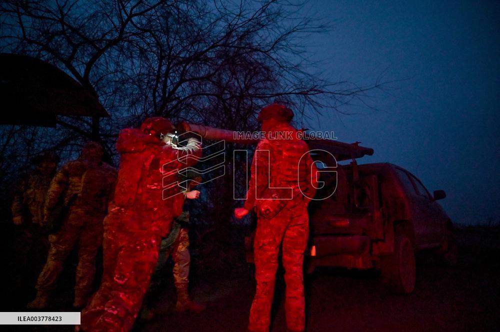 Work of artillery crew of Striletskyi Battalion special police unit in Zaporizhzhia region