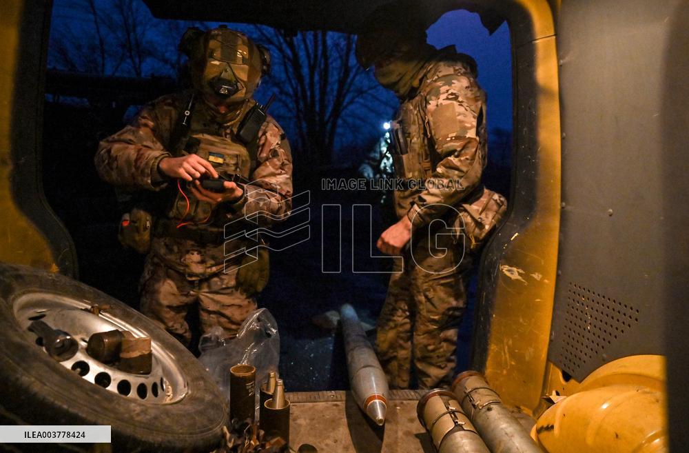 Work of artillery crew of Striletskyi Battalion special police unit in Zaporizhzhia region