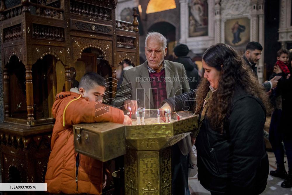Syrian Christians Celebrate Christmas Eve At Olive Church - Damascus
