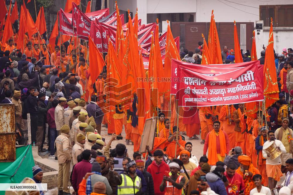 Sadhus Hindu Holy Men At Religious Procession - India