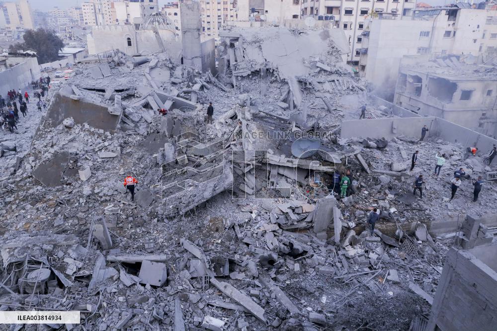 Palestinians Survey The Damage Caused By An Israeli Strike - Gaza