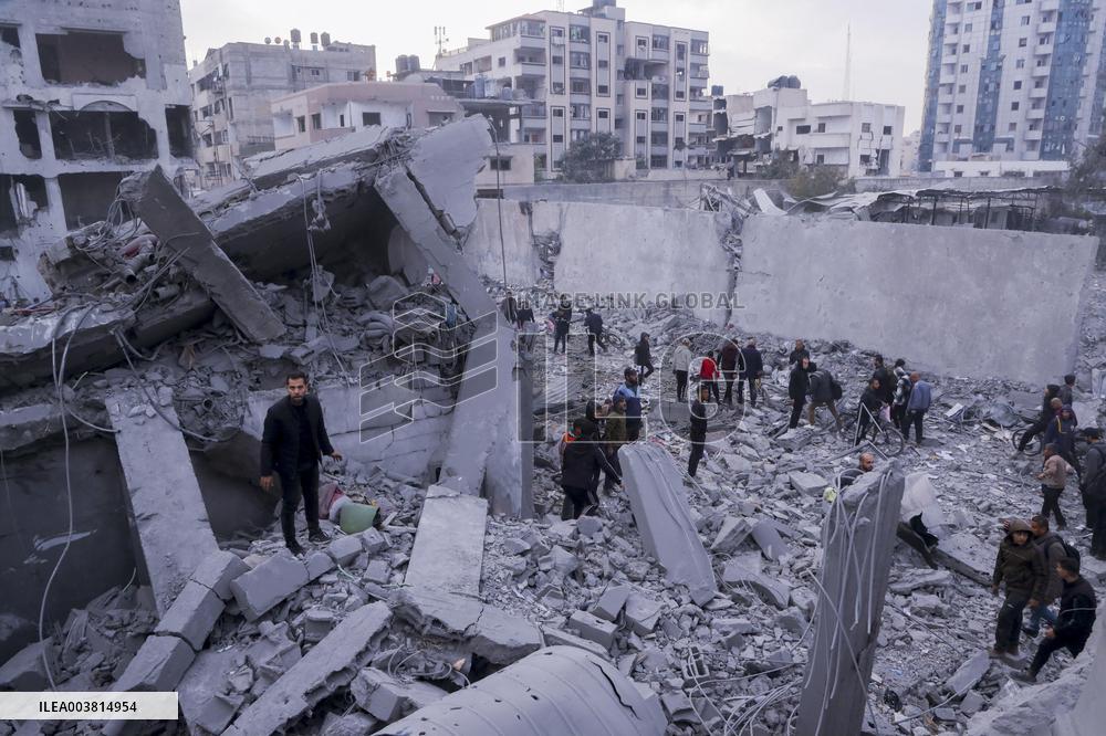 Palestinians Survey The Damage Caused By An Israeli Strike - Gaza