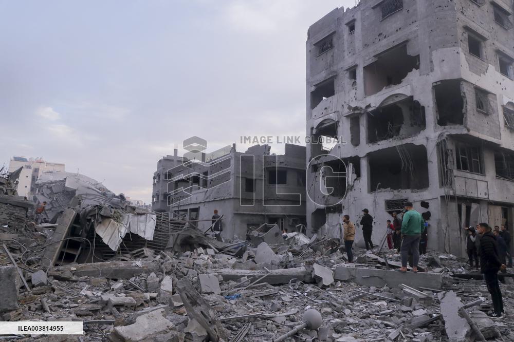 Palestinians Survey The Damage Caused By An Israeli Strike - Gaza
