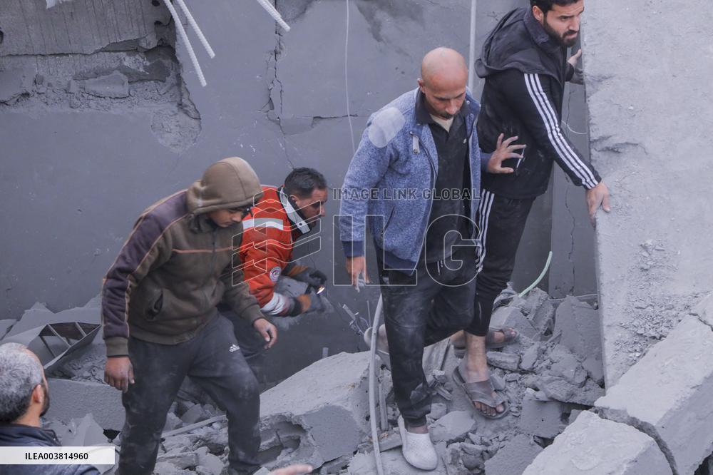 Palestinians Survey The Damage Caused By An Israeli Strike - Gaza