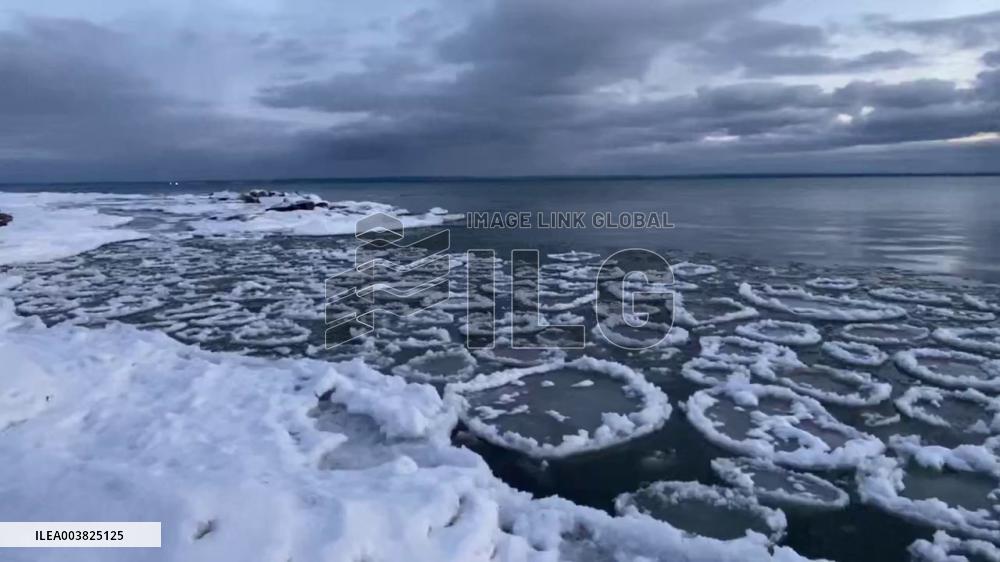 Canada: Pancake Ice Floats On Lake Erie, Ontario
