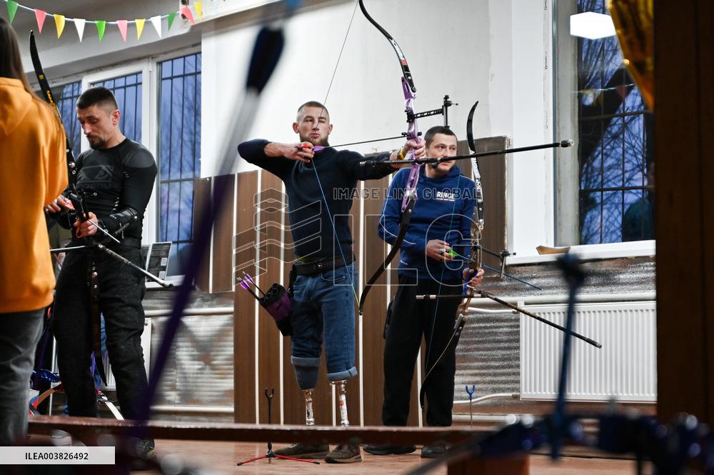Archery training session for Ukrainian war veterans in Lviv