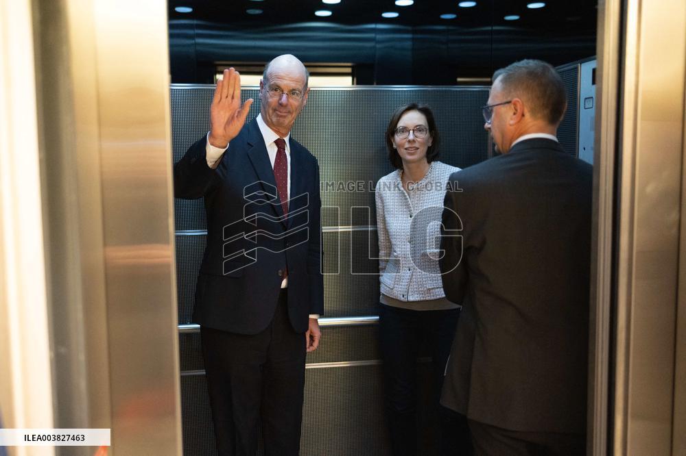 Eric Lombard speaks to journalists after consultations with political parties - Paris