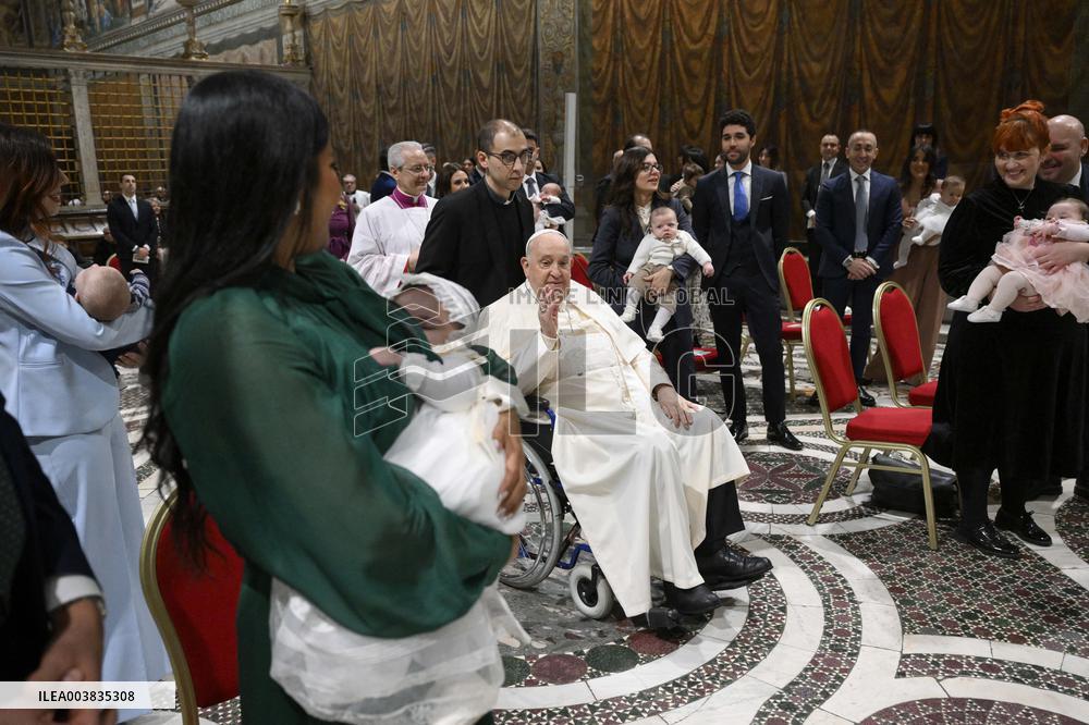 Pope Francis Conducts Baptisms - Vatican