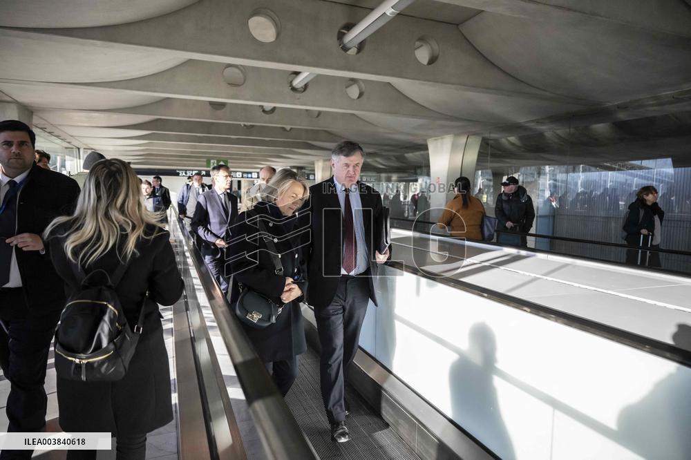 French Transport Minister at Charles de Gaulle Airport in Paris