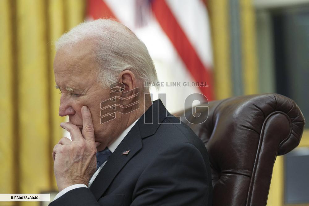 President Joe Biden participates in a meeting of Senior White House and Administration officials on the federal response to the