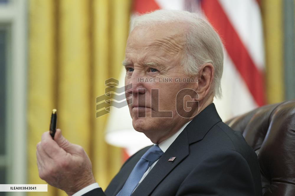President Joe Biden participates in a meeting of Senior White House and Administration officials on the federal response to the