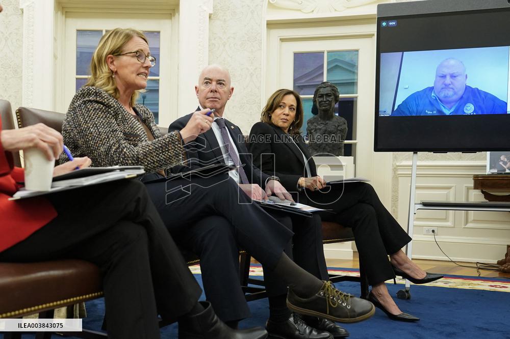 President Joe Biden participates in a meeting of Senior White House and Administration officials on the federal response to the