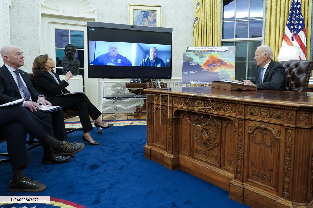 President Joe Biden participates in a meeting of Senior White House and Administration officials on the federal response to the