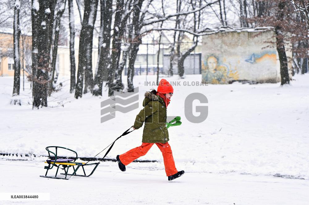 Stryiskyi Park in Lviv in winter