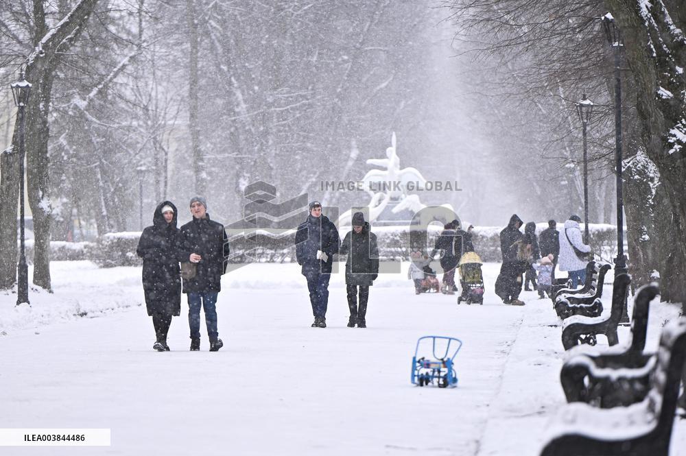 Stryiskyi Park in Lviv in winter