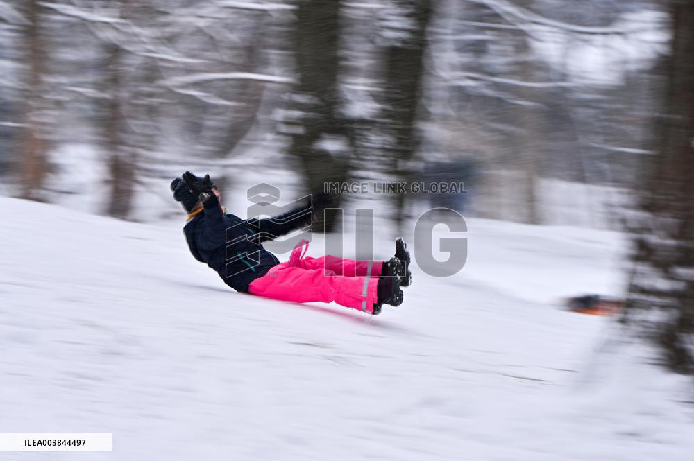 Stryiskyi Park in Lviv in winter