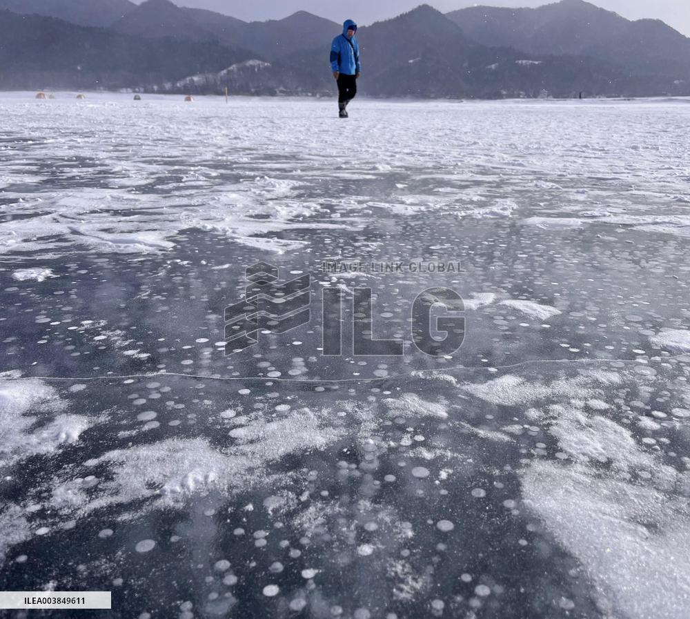 Frozen lake in northern Japan