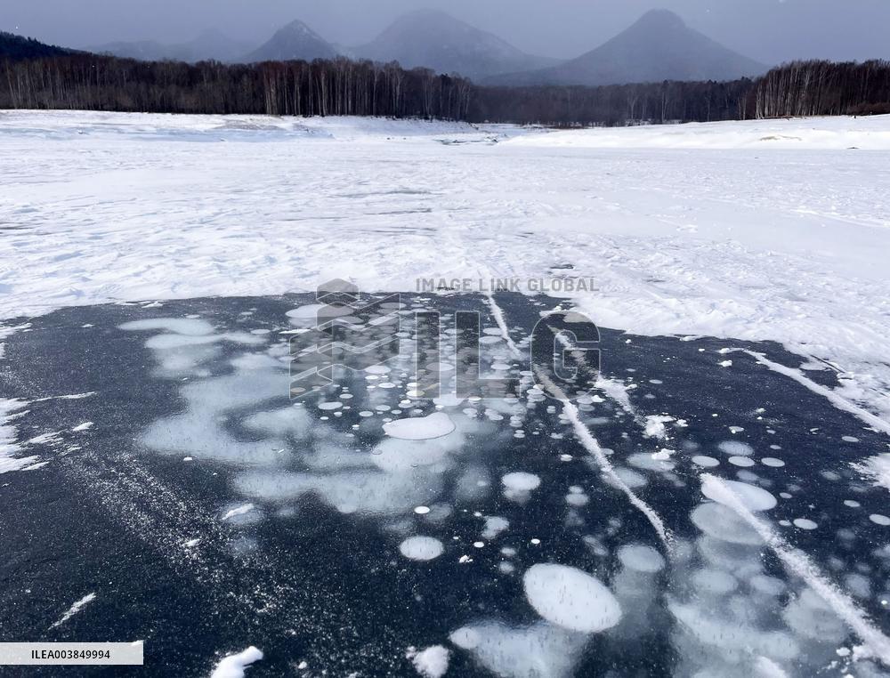 Frozen lake in northern Japan