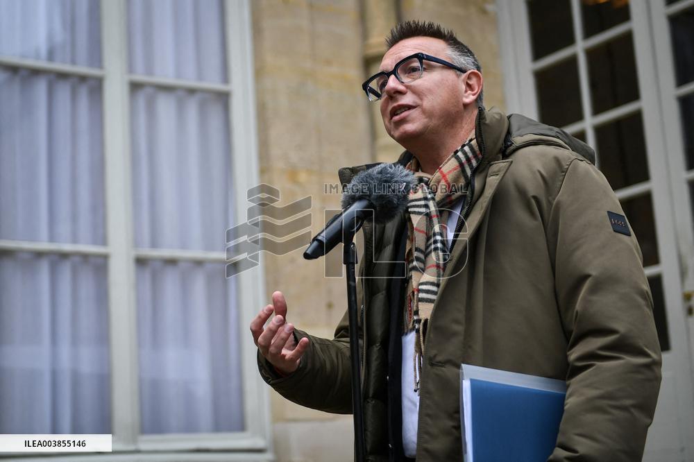 Cyril Chabanier arrives for a meeting with French PM Francois Bayrou at the Hotel de Matignon in Paris FA