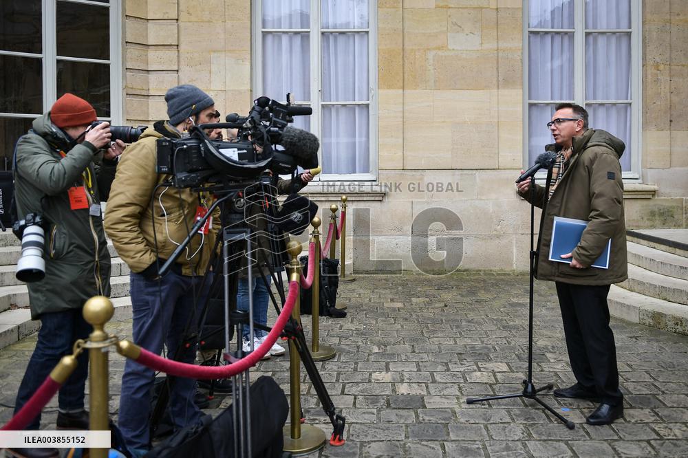 Cyril Chabanier arrives for a meeting with French PM Francois Bayrou at the Hotel de Matignon in Paris FA