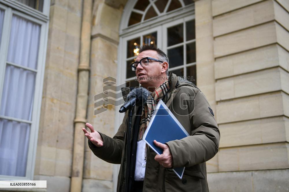 Cyril Chabanier arrives for a meeting with French PM Francois Bayrou at the Hotel de Matignon in Paris FA
