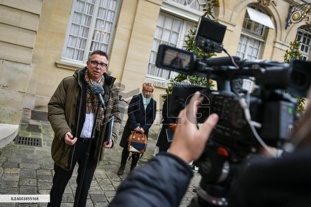 Cyril Chabanier arrives for a meeting with French PM Francois Bayrou at the Hotel de Matignon in Paris FA