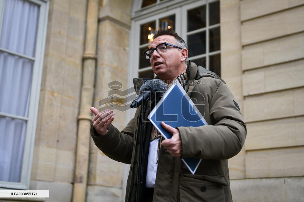 Cyril Chabanier arrives for a meeting with French PM Francois Bayrou at the Hotel de Matignon in Paris FA