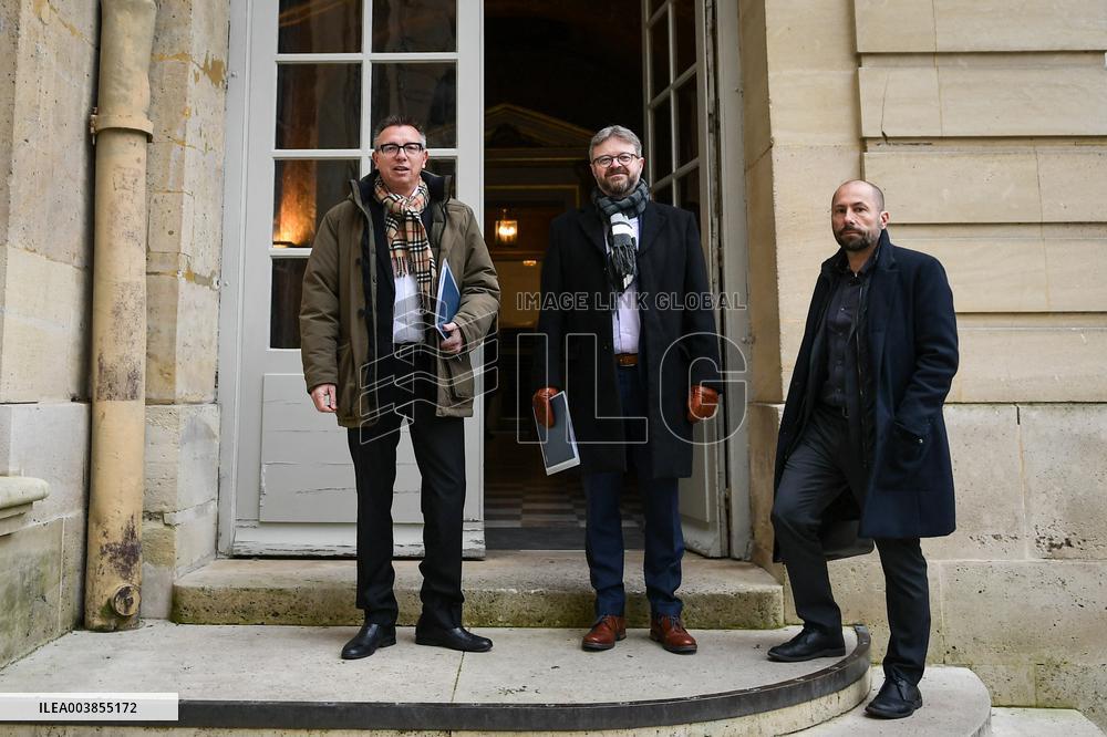 Cyril Chabanier arrives for a meeting with French PM Francois Bayrou at the Hotel de Matignon in Paris FA
