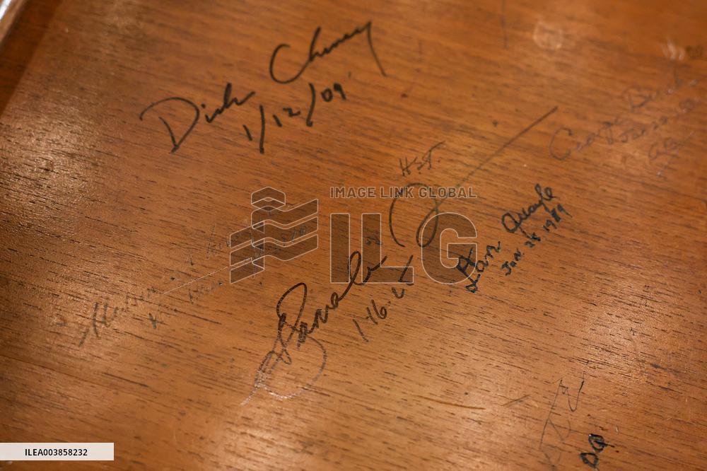 Vice President Kamala Harris Signs Her Ceremonial Desk Drawer