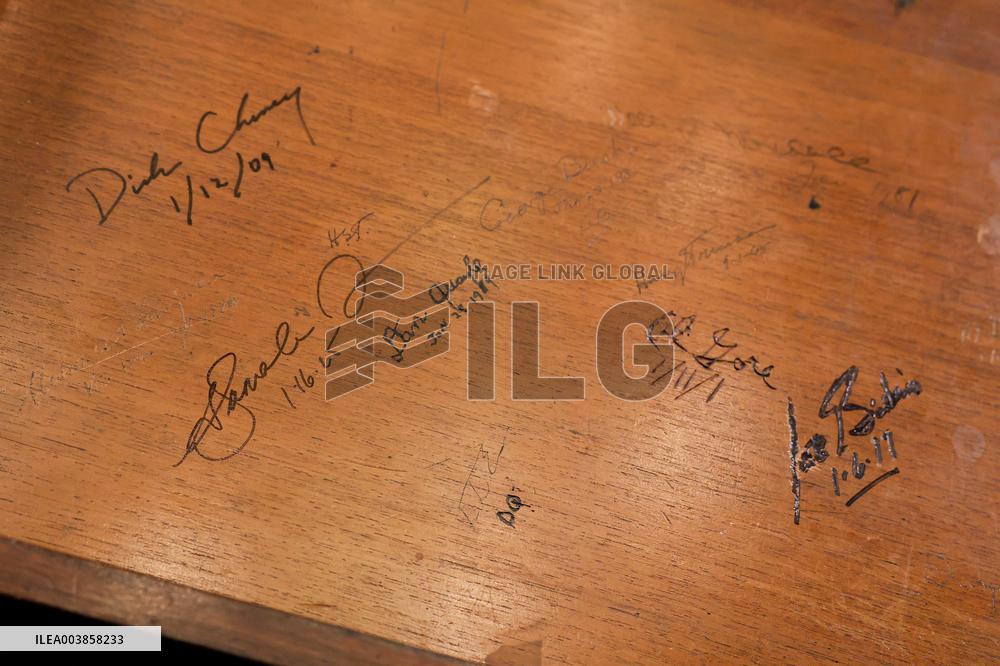 Vice President Kamala Harris Signs Her Ceremonial Desk Drawer