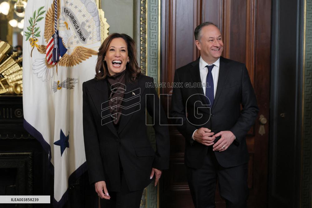 Vice President Kamala Harris Signs Her Ceremonial Desk Drawer