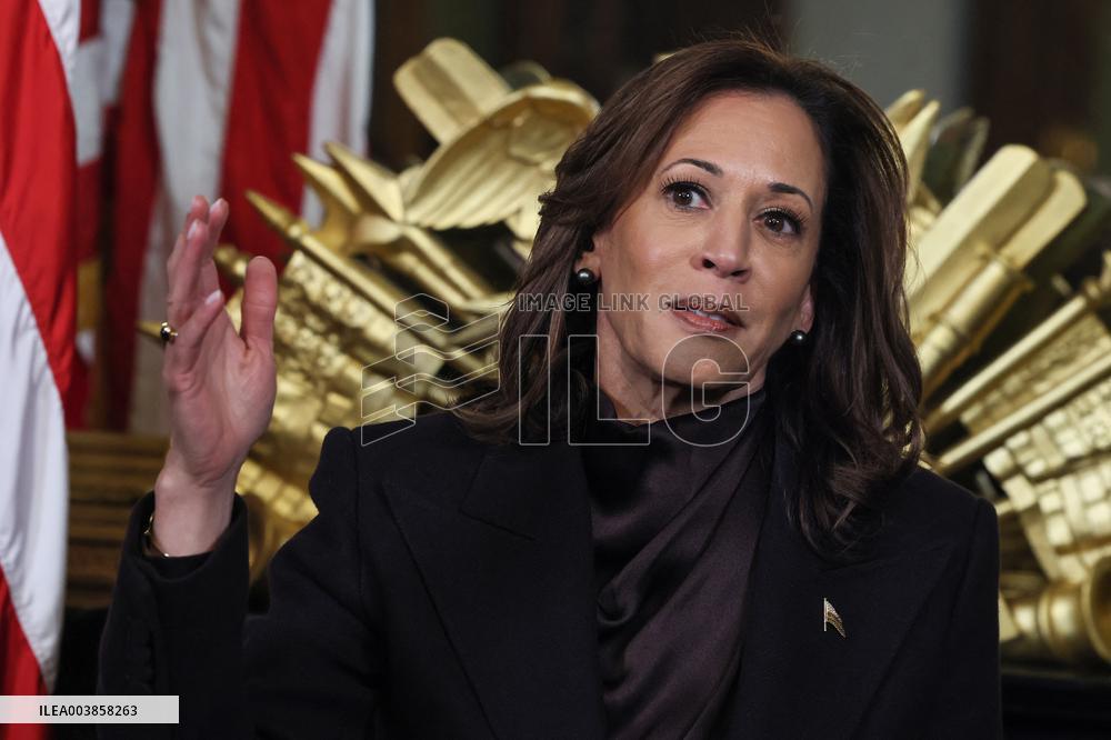 Vice President Kamala Harris Signs Her Ceremonial Desk Drawer