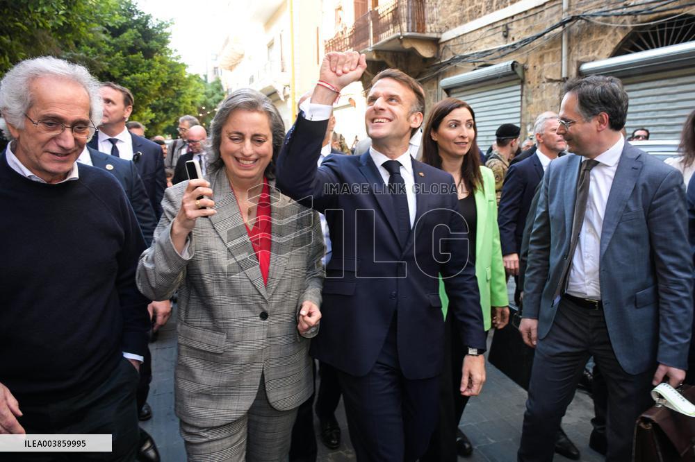 Macron Visits Gemmayze District - Beirut