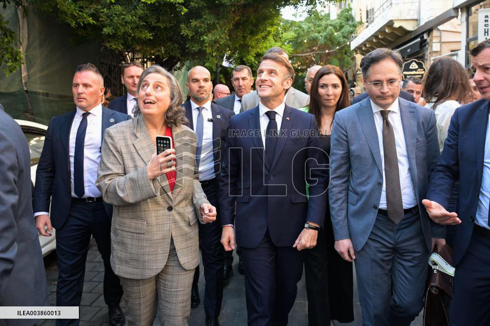 Macron Visits Gemmayze District - Beirut
