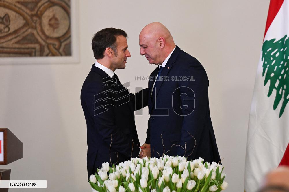 President Macron Meets Lebanon's New President - Beirut