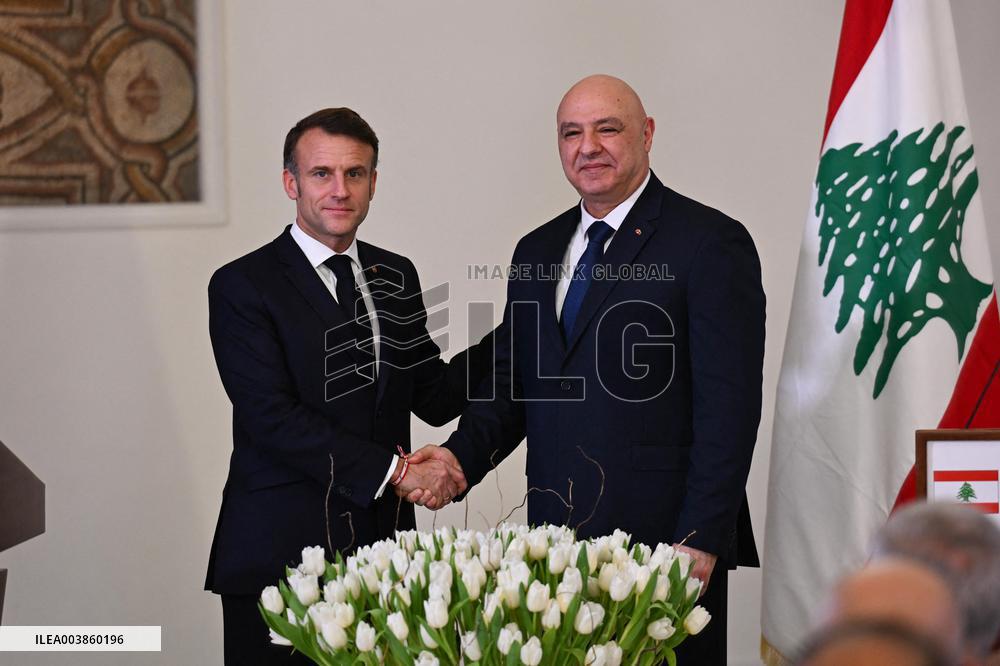 President Macron Meets Lebanon's New President - Beirut