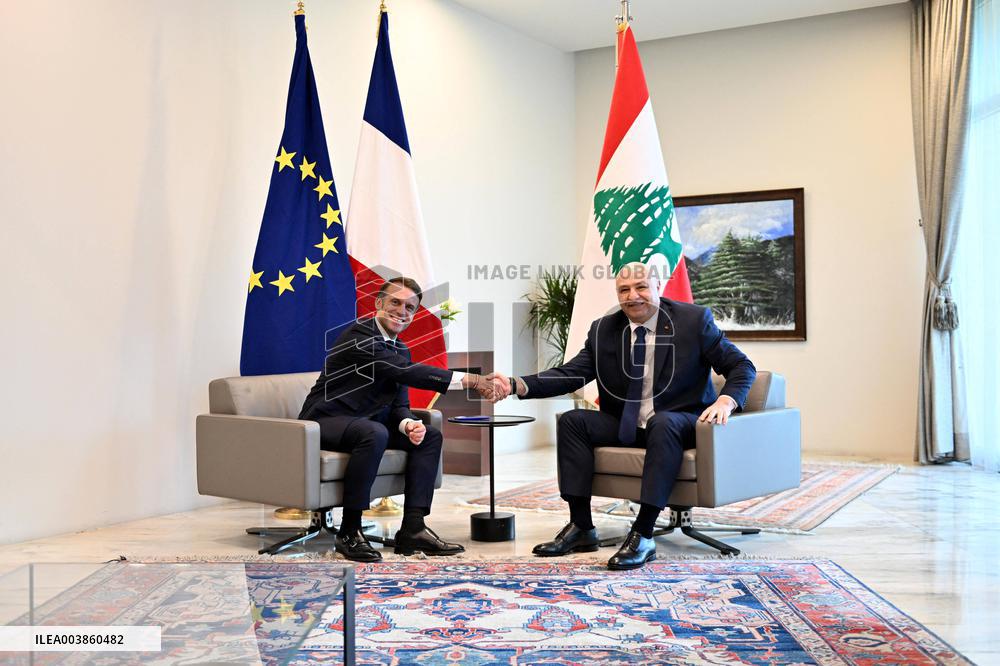 President Macron Meets Lebanon's New President - Beirut