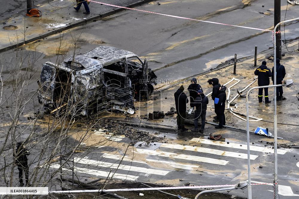 Aftermath Of Russian Missile Strike In Central  Kyiv