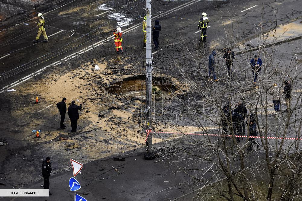 Aftermath Of Russian Missile Strike In Central  Kyiv