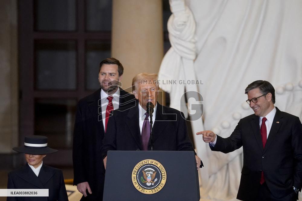 Trumps Delivers Remarks In Emancipation Hall - DC
